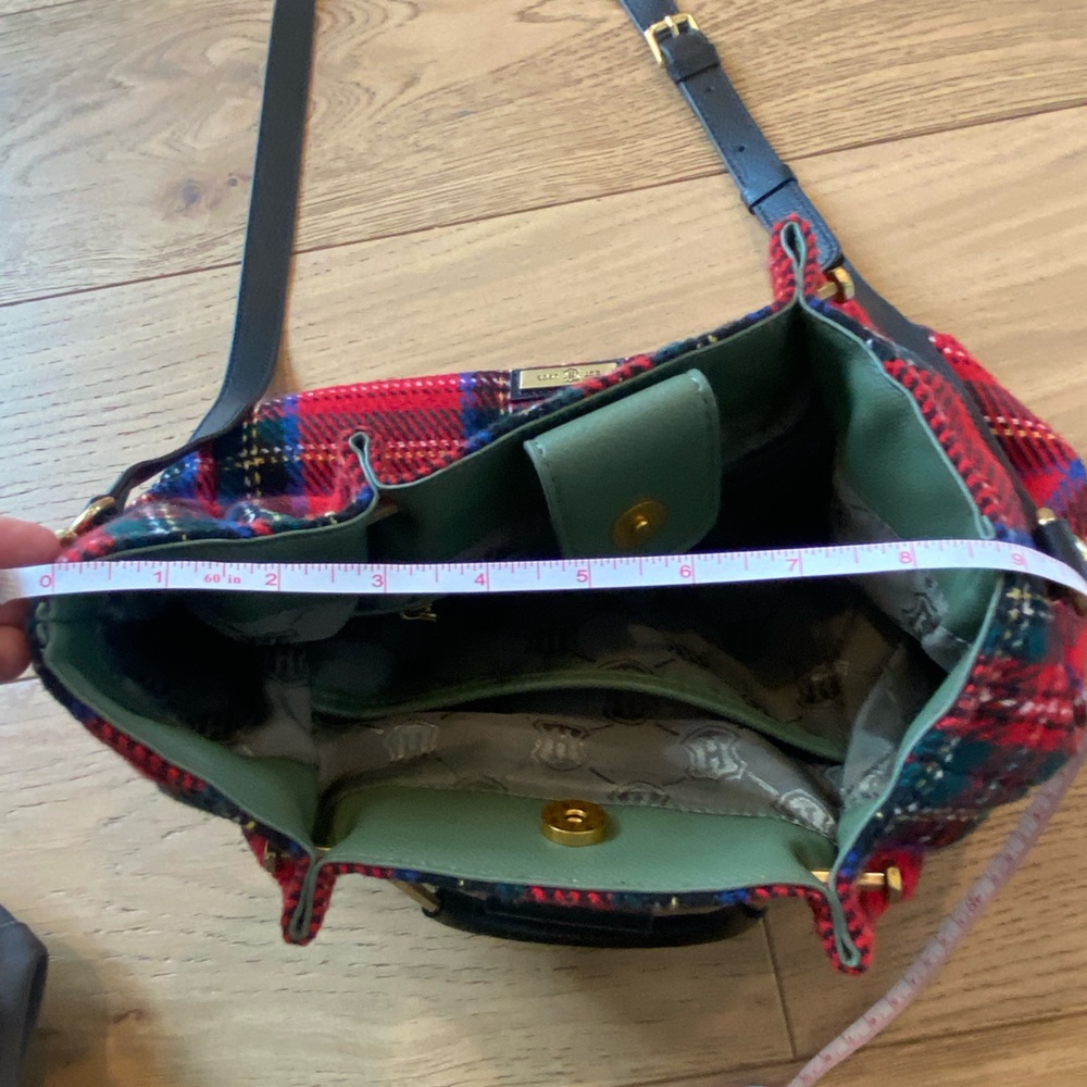 J.W. HULME CO. Red Plaid Crossbody Bag with Black Leather and brass handles - Picture 12 of 12